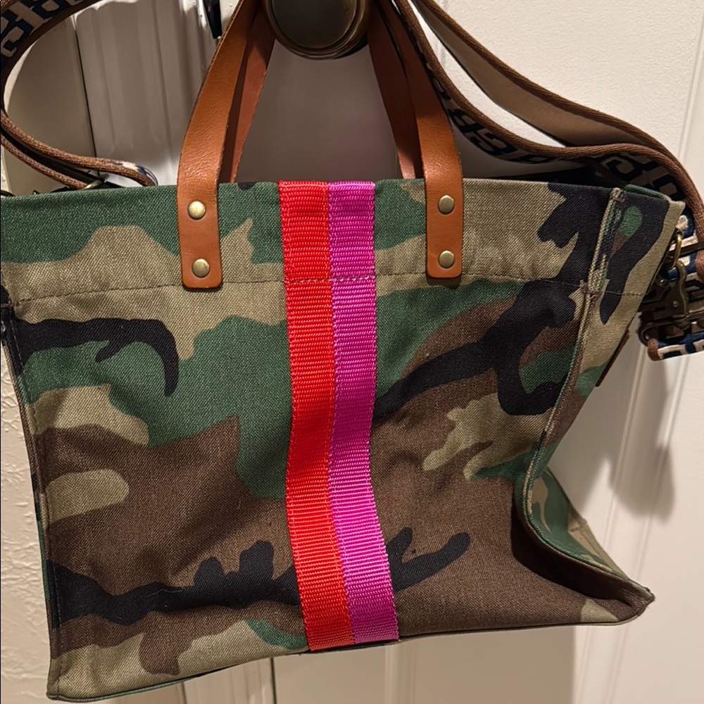 Camouflage Tote with Pink and Red Stripe - Picture 2 of 5
